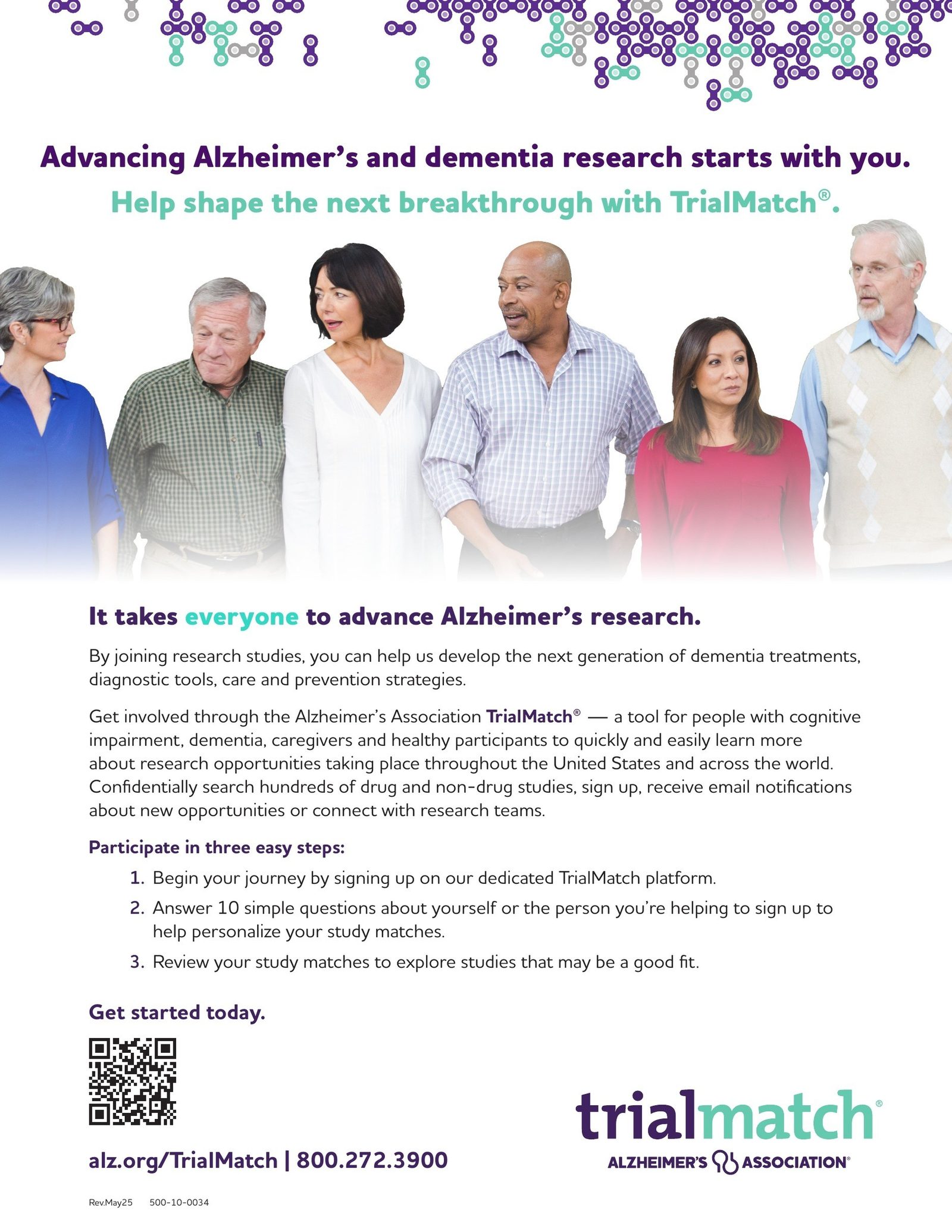 TrialMatch flyer: “Advancing Alzheimer's and dementia research starts with you”