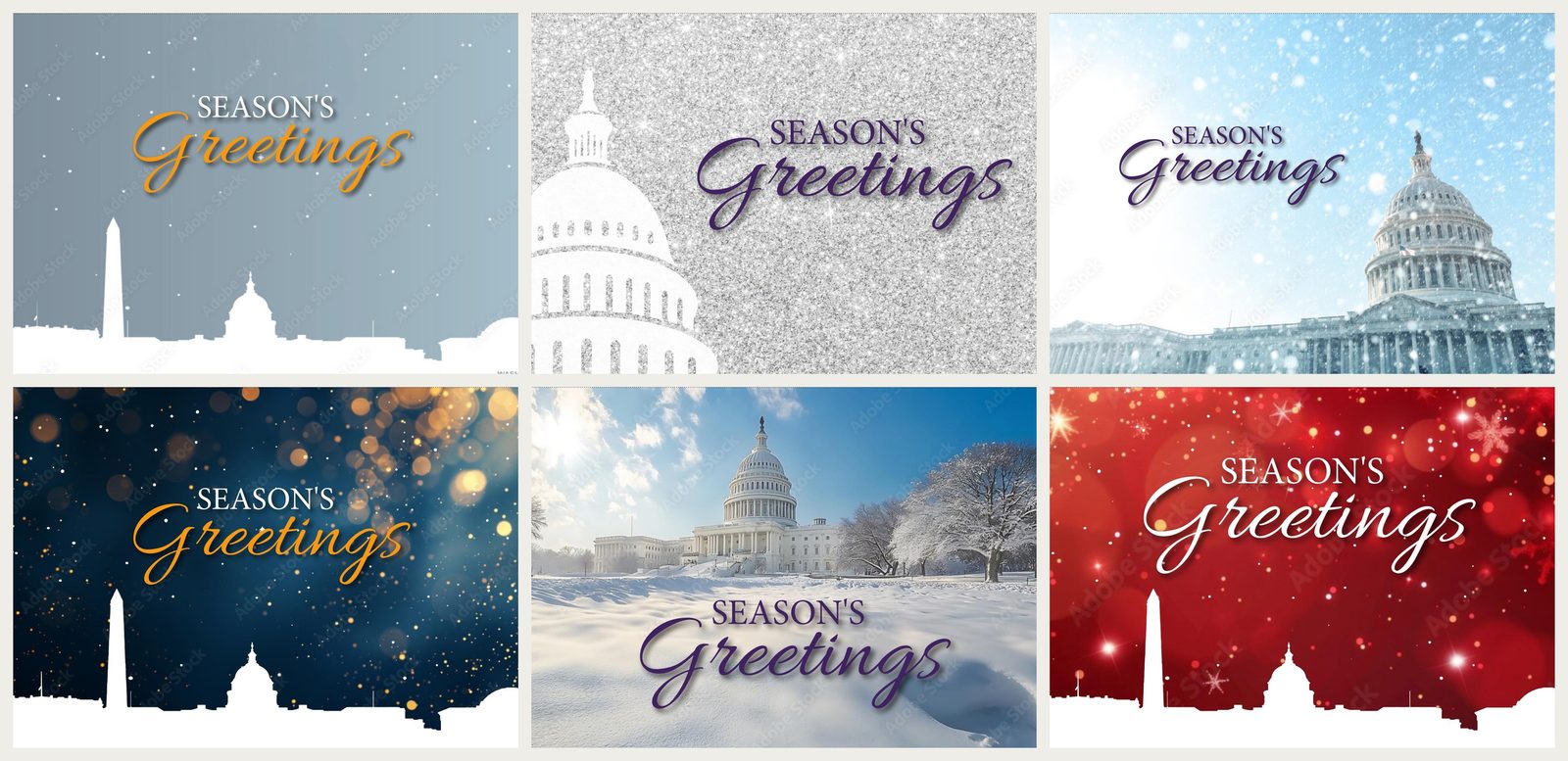 Six Season's Greetings holiday card designs for AIM