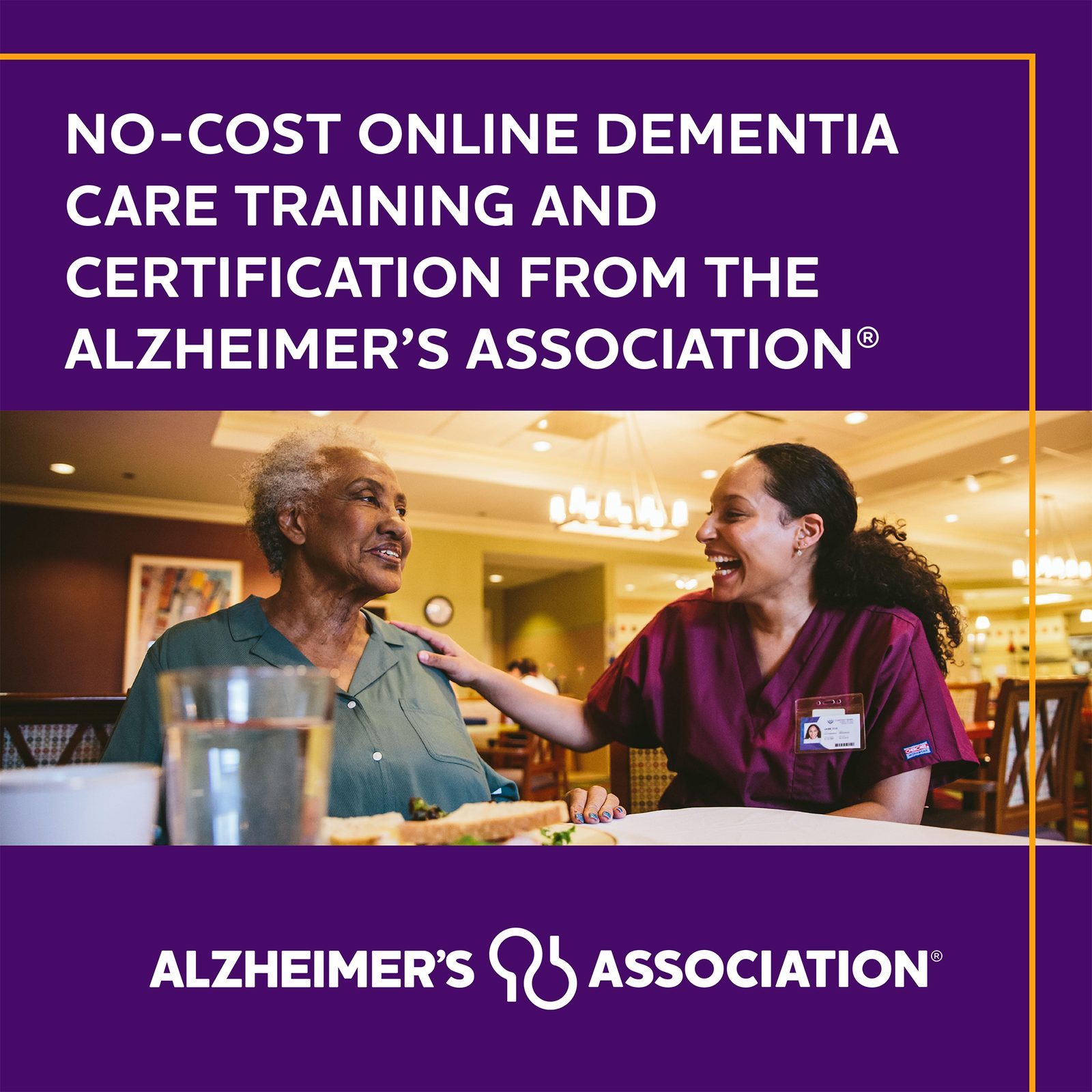 Square LinkedIn ad promoting the Alzheimer's Association's no-cost online dementia care training and certification