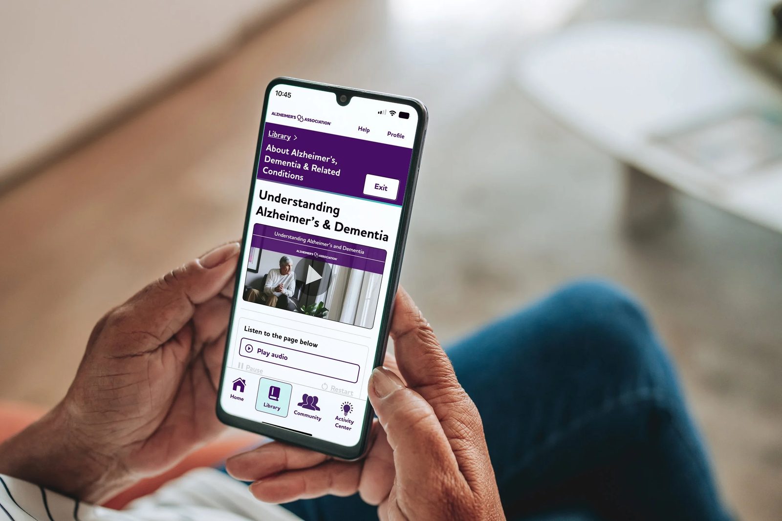 Alzheimer's Association mobile web page about understanding Alzheimer's and dementia, shown on a phone