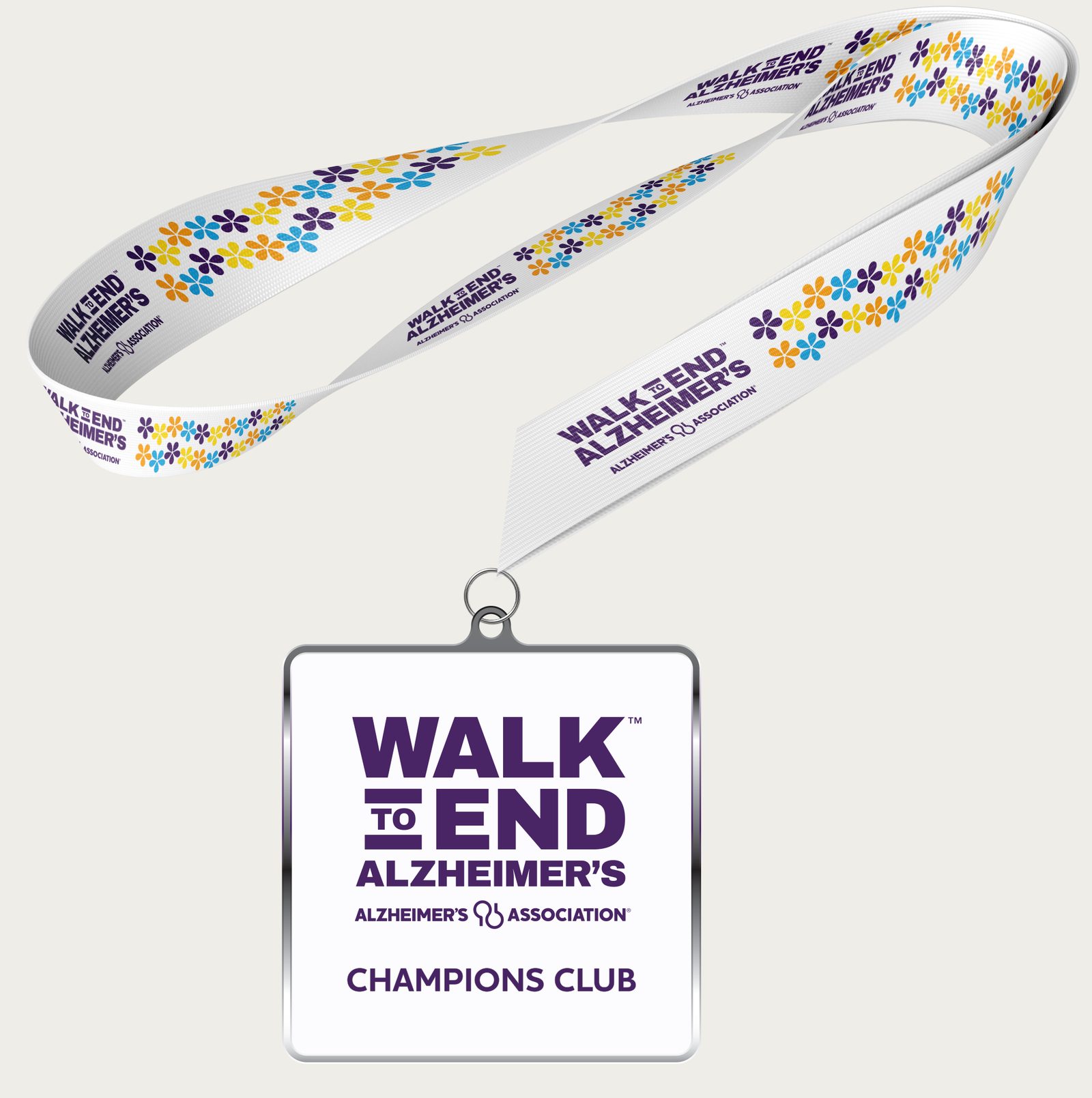 Walk to End Alzheimer's Champions Club medal and lanyard