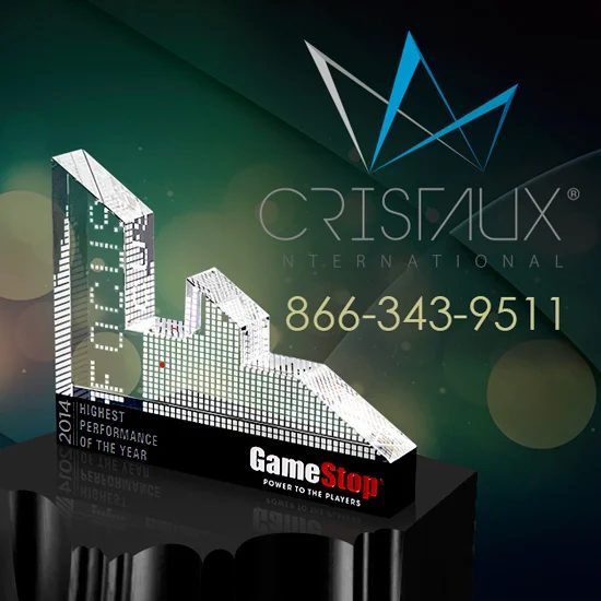 Cristaux crystal award banner with skyline award