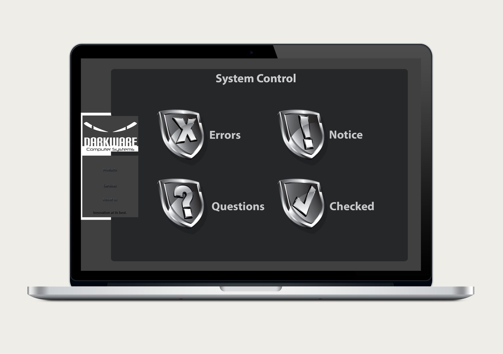 Darkware quick guide interface on a laptop