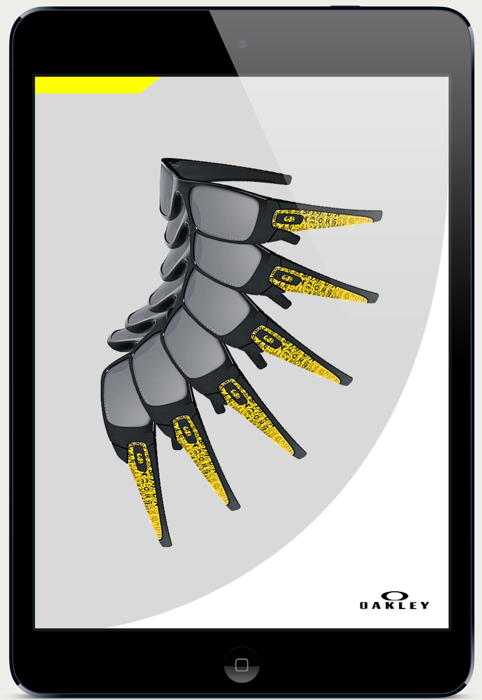 Oakley Infinite Hero tablet page with fanned sunglasses lenses