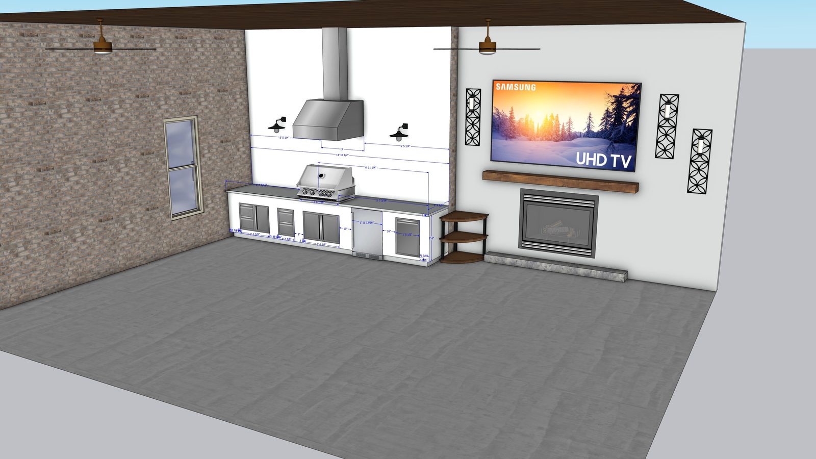 Alternate outdoor kitchen design with white walls