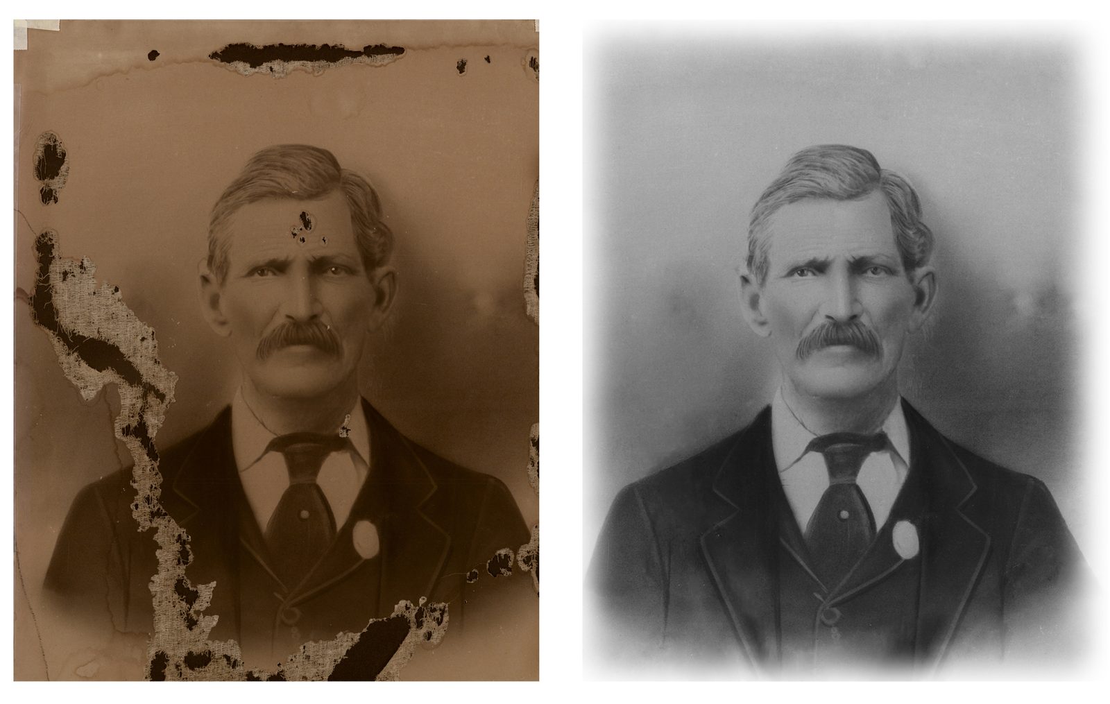Vintage portrait restoration, before and after