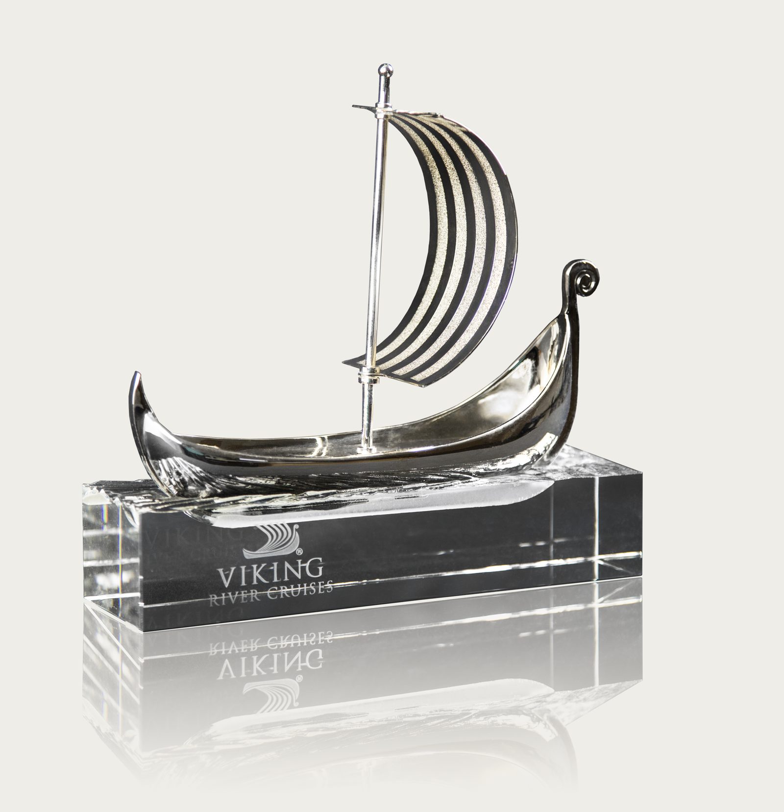Crystal Viking ship award, product photo
