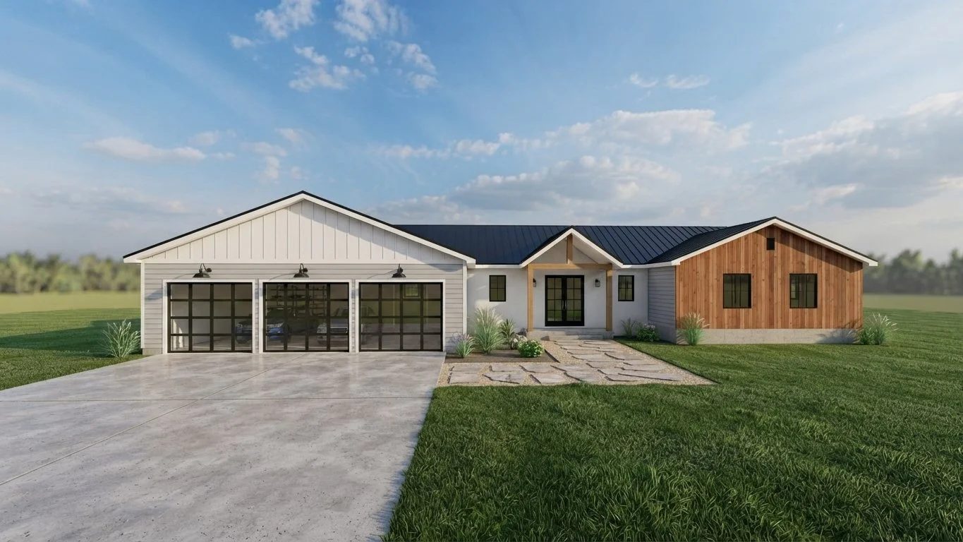 Rendered ranch home exterior
