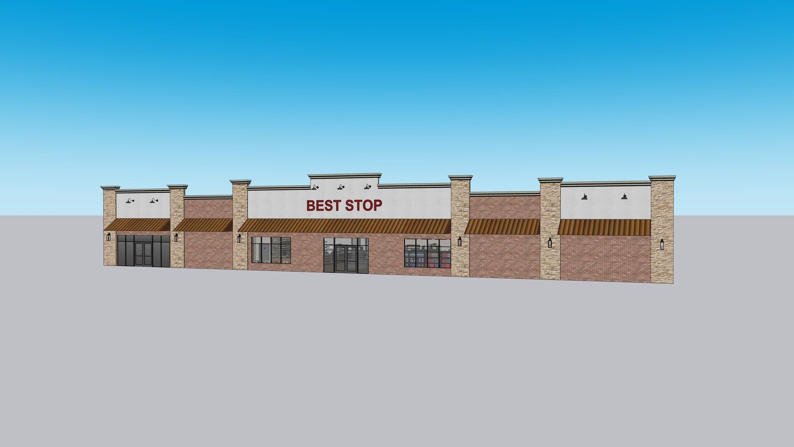 Rendered retail exterior elevation