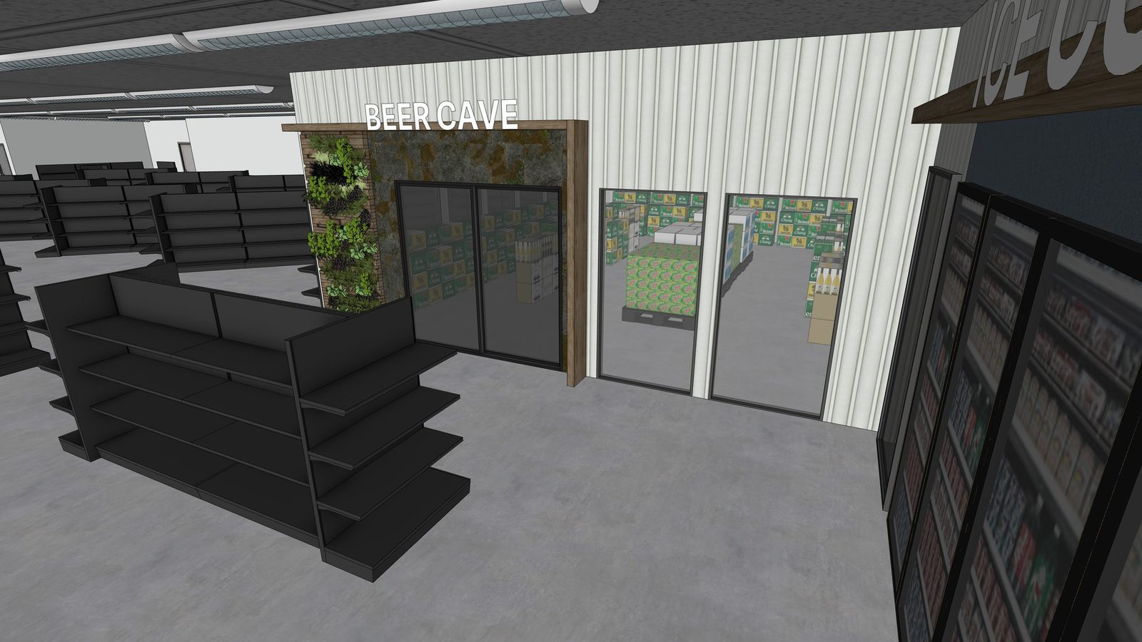 Rendered liquor and convenience store interior