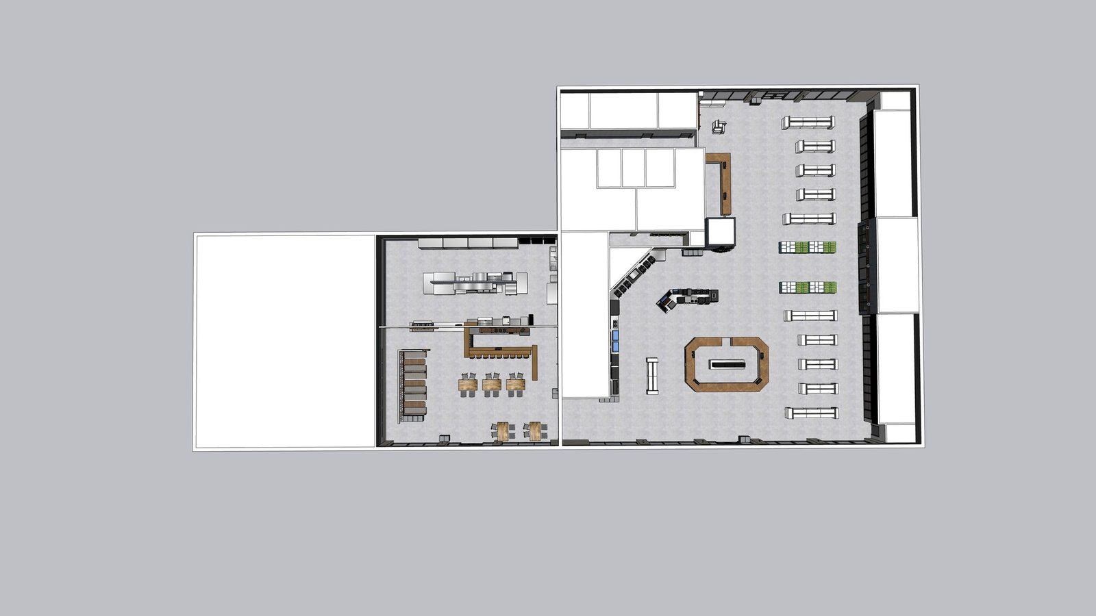 Convenience store floor plan with fixture layout