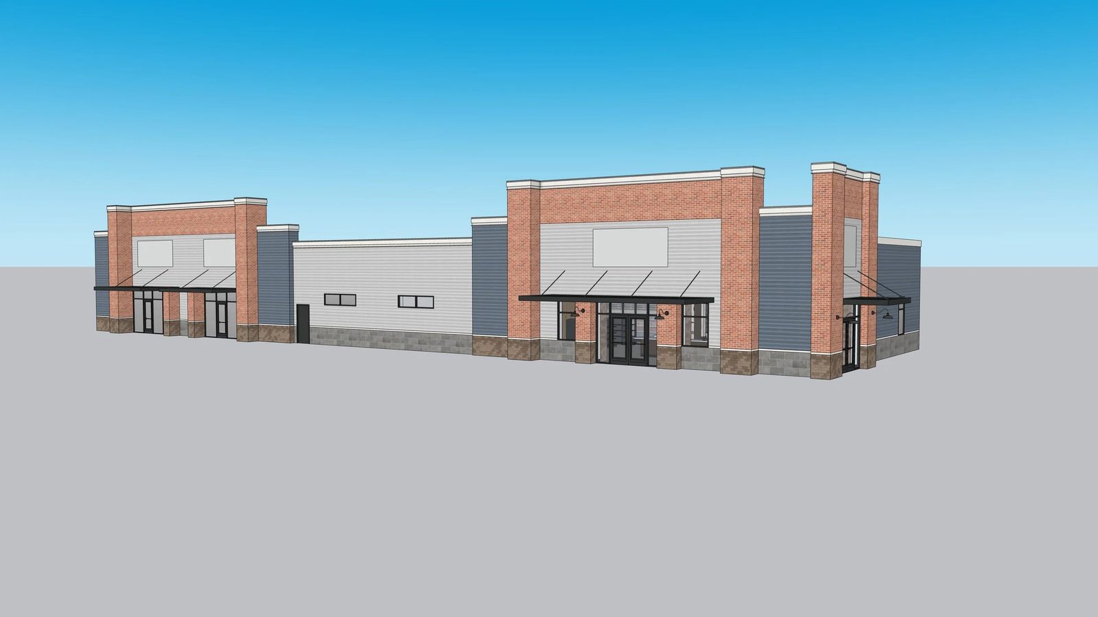 Rendered retail building exterior