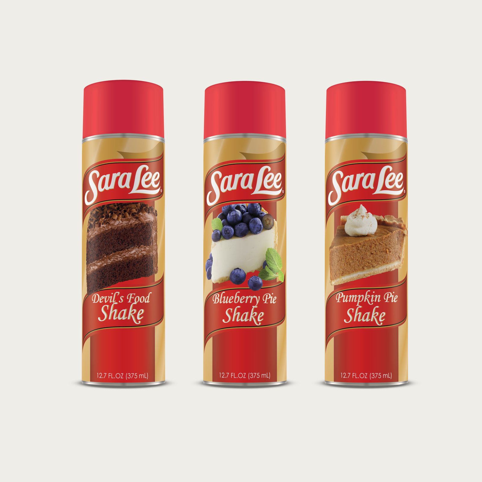 Sara Lee dessert shake cans: three flavors side by side