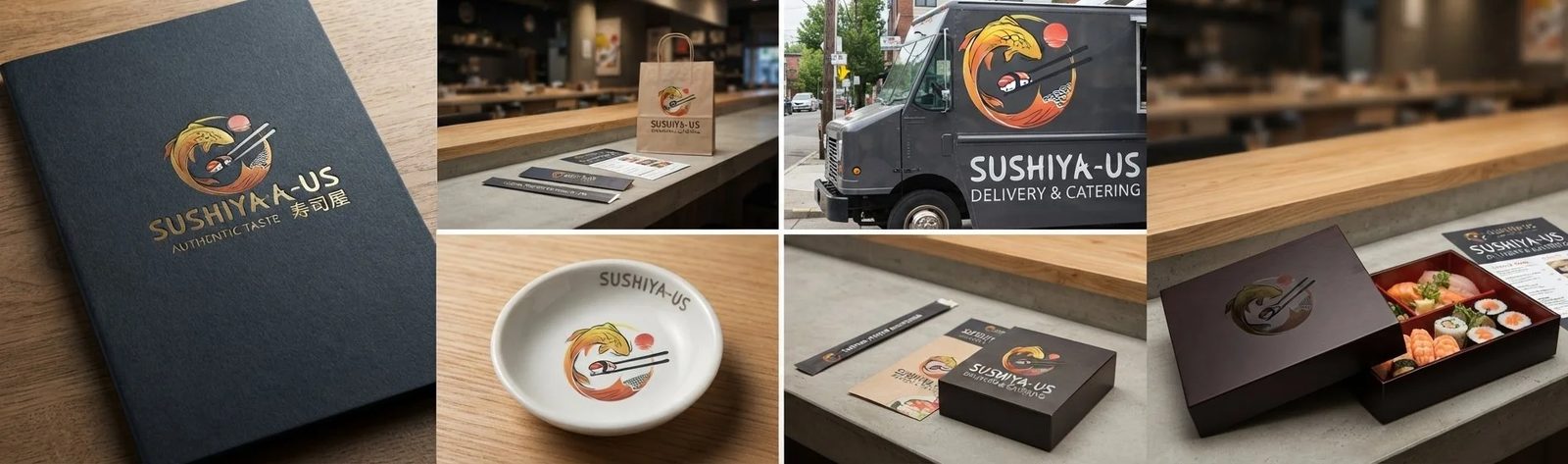 Sushiya-US branded menus and table items