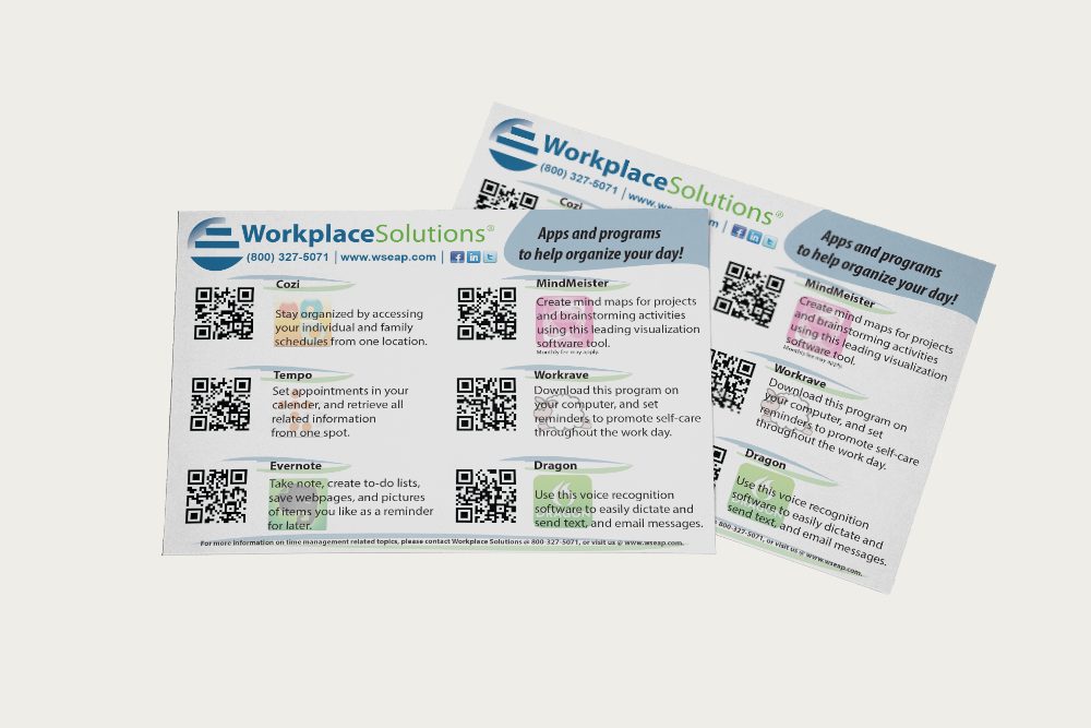 Workplace Solutions postcard front and back with QR codes